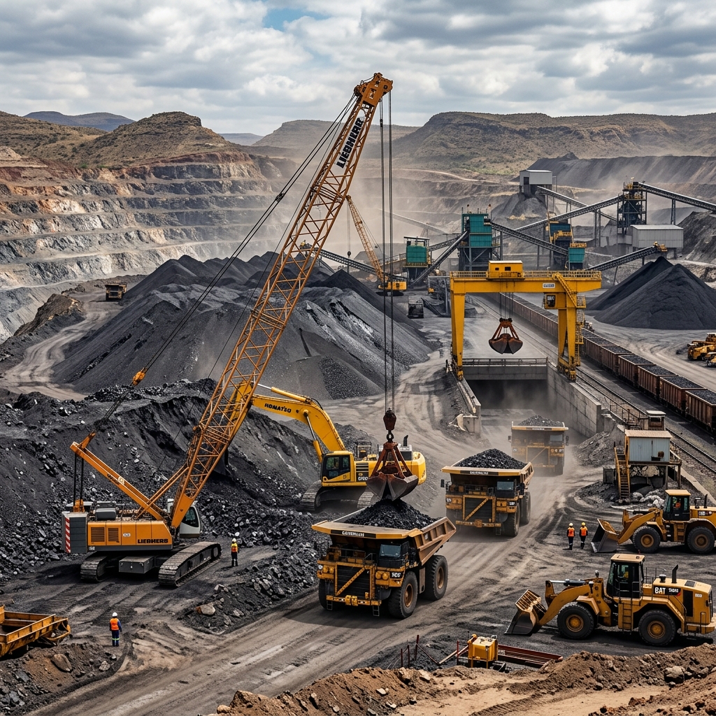 Manganese ore stockpile and crane loader